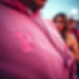 A close-up view of the Pink Brand hoodie highlighting its unique stitching and fabric textures.
