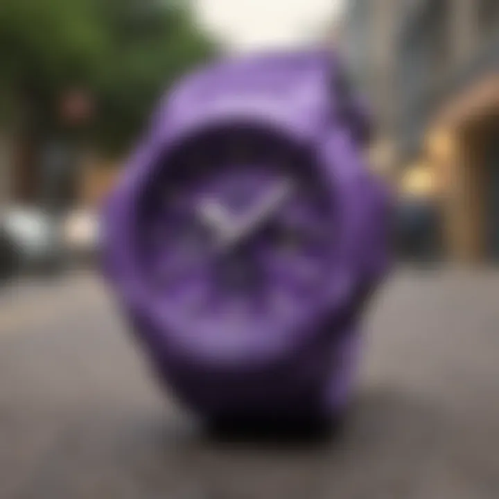 Historical evolution of G Shock watches with focus on the purple variant.