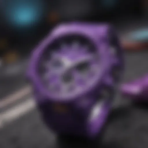 Vibrant purple G Shock watch showcasing its unique design.