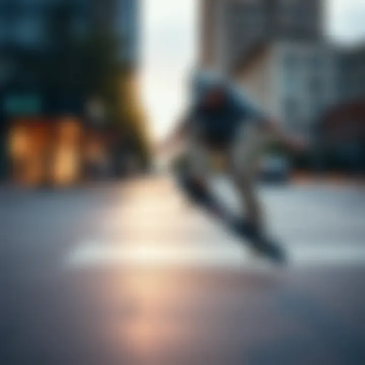 Skateboarder practicing ollie in urban environment