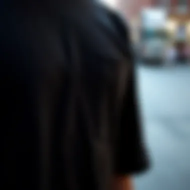 Close-up of the fabric texture of a black pocket tee