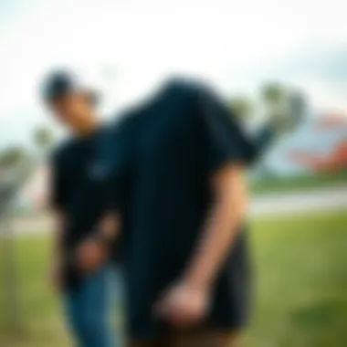 A collection of black pocket tees styled in various ways