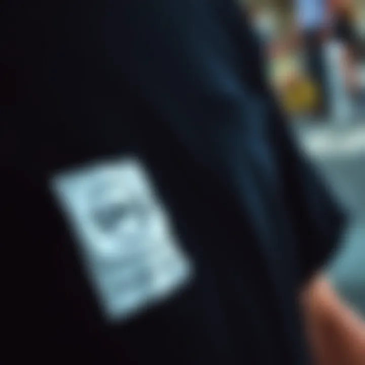 Sustainable fabric labels on a black pocket tee