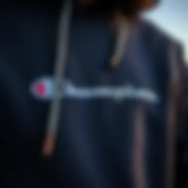 Close-up of a Champion hoodie showcasing its texture and logo