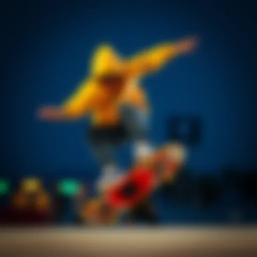 A skateboarder performing a trick in a Champion hoodie