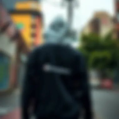 Champion hoodie displayed against a vibrant urban backdrop