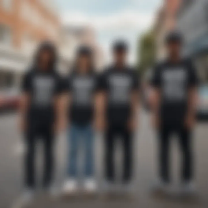 A group of skateboarders wearing black Supreme t-shirts