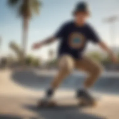 Skateboarder wearing a Crooks T-shirt at a skate park