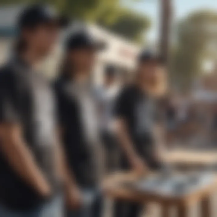 Group of skateboarders showcasing Crooks T-shirts during an event