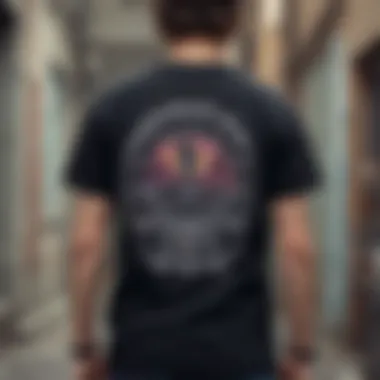 Bold Back Design in Skateboarding Culture A striking graphic tee showcasing a bold back design that represents skateboarding culture.