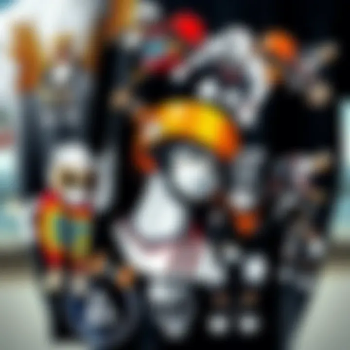 A collage of various graphic tee designs influenced by art and music, reflecting skate culture aesthetics.