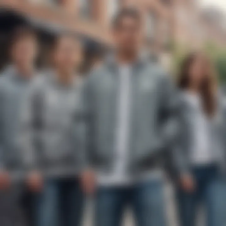 Group of friends in the city wearing the grey Nike jacket