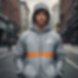 Stylish grey Nike jacket displayed against an urban backdrop