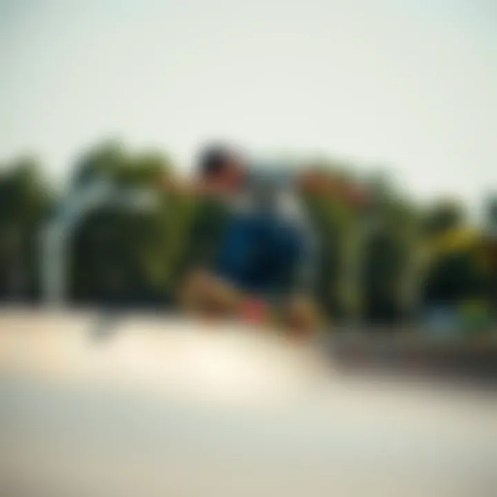 Skateboarder performing a trick on a quarter pipe in a skate park