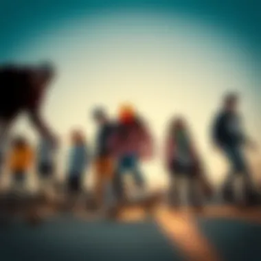 Diverse group enjoying skateboarding