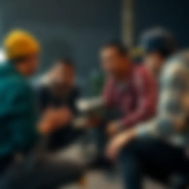 A skateboarder sharing stories while others listen intently