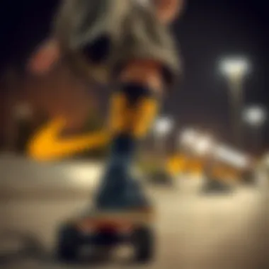 Skateboarder showcasing style with Stance Wu Tang socks during a trick