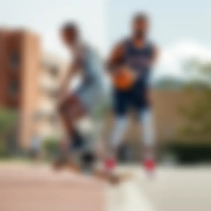 Comparative Analysis of Stances A split image comparing stances in skateboarding and basketball.