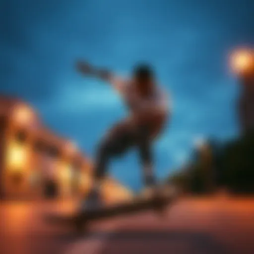 Dynamic skateboarding stance showcasing balance and agility.