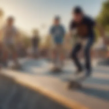 A group of skateboarders laughing and enjoying their time at a skate park.