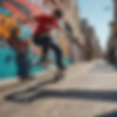 A vibrant street scene filled with colorful graffiti, showing the cultural backdrop of skateboarding.