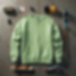 A light green sweatshirt hanging on a skateboard