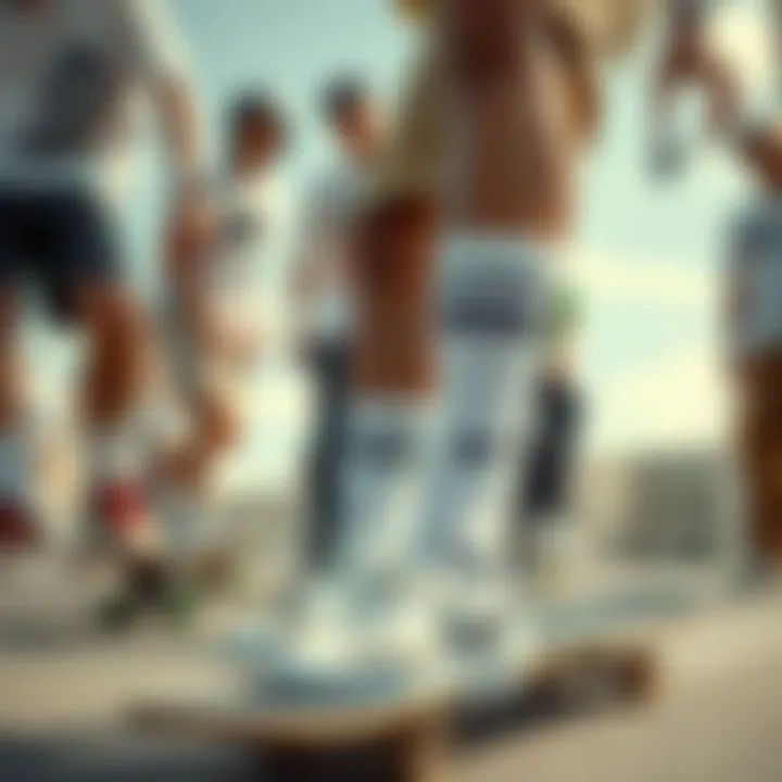 Group of skateboarders showcasing diverse sock styles