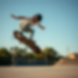 A skateboarder performing an ollie in mid-air