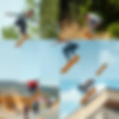 A collage of different ollie variations on various terrains