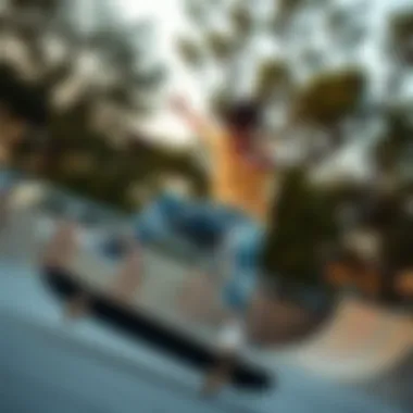 Skateboarder performing a trick while wearing stylish joggers