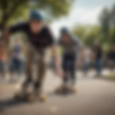 Group of skaters enjoying their penny boards at a park