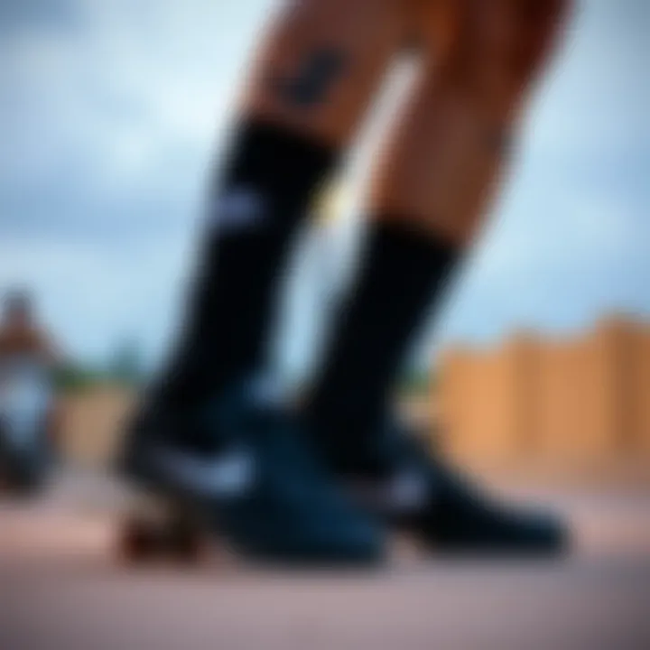 Artistic representation of skate culture with XL black Nike socks