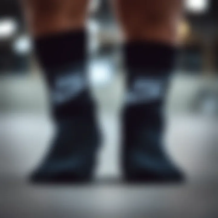 Close-up of XL black Nike socks showcasing texture and branding