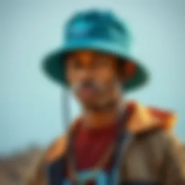 Teal bucket hat paired with streetwear outfit