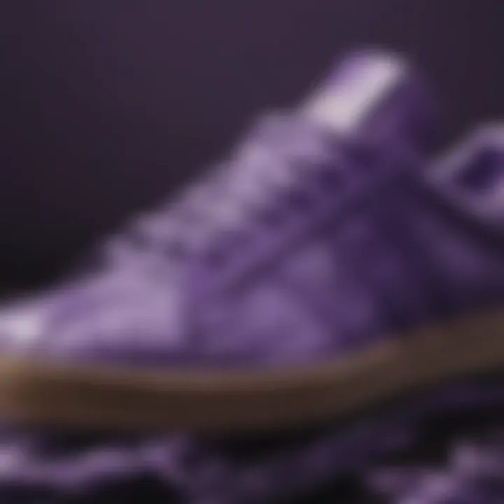 Close-up of all purple Adidas showcasing design details