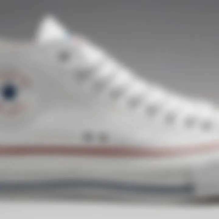 Close-up of the detailing on white Converse size ten shoes