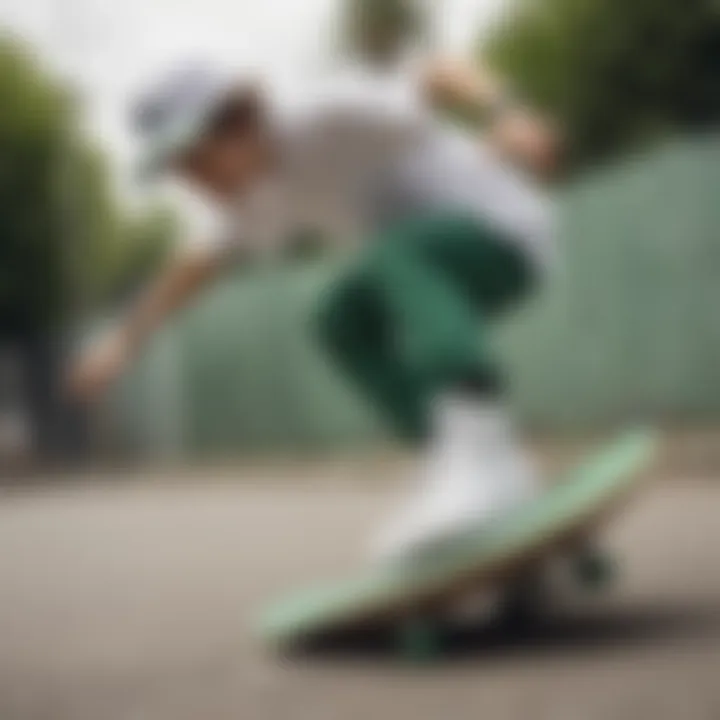 Skateboarder performing tricks while wearing the iconic white Nikes