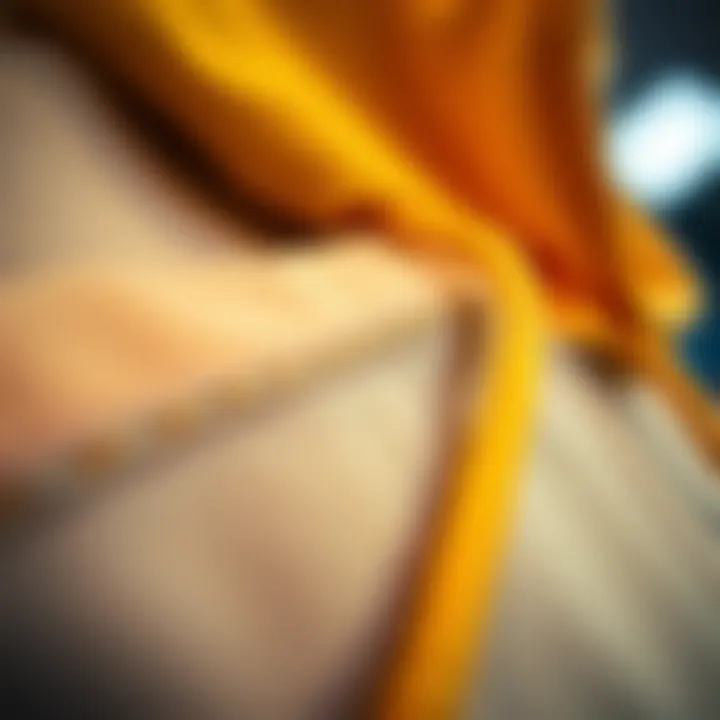 Close-up of the fabric and stitching of a premium yellow hoodie.
