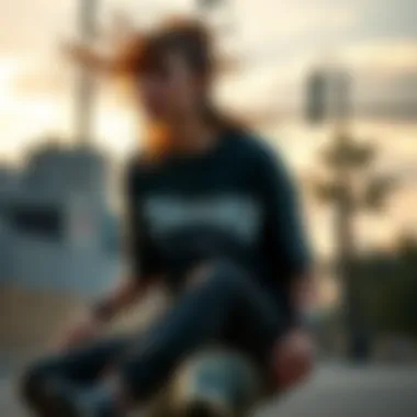 Modern female skateboarder wearing Thrasher shirt