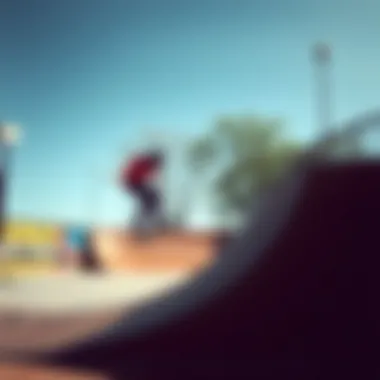 An artistic representation of a 2ft quarter pipe within a vibrant skate park setting.