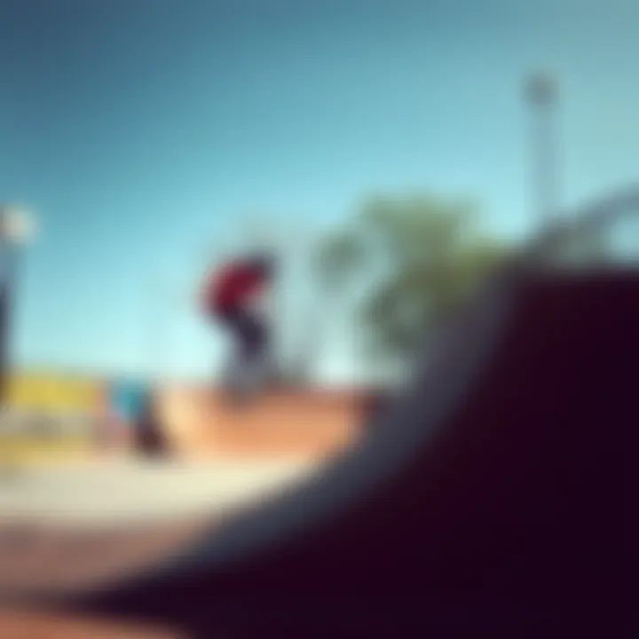 An artistic representation of a 2ft quarter pipe within a vibrant skate park setting.