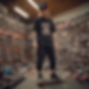 Diverse LRG Collection Reflecting Skateboarding Values A vibrant LRG collection displayed at a skate shop