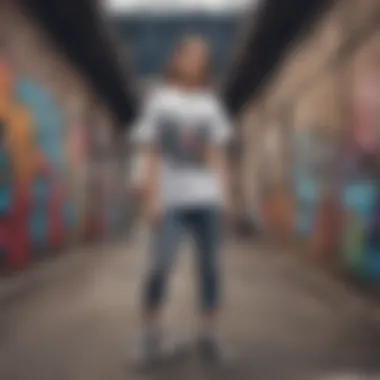 The Intersection of Street Art and Fashion An urban background showcasing graffiti art alongside scum t-shirts.