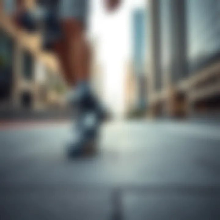 A dynamic scene of a skater using attached inline skates in an urban environment, highlighting their functionality.