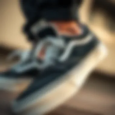 Close-up of Vans 13 wide footwear detailing