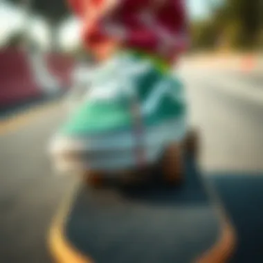 Close-up of Vans Authentic Green on a skateboard