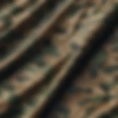 Close-up of the fabric texture and camouflage pattern of the windbreaker