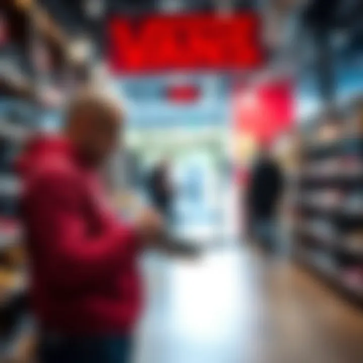 Customer trying on Vans sneakers inside the outlet