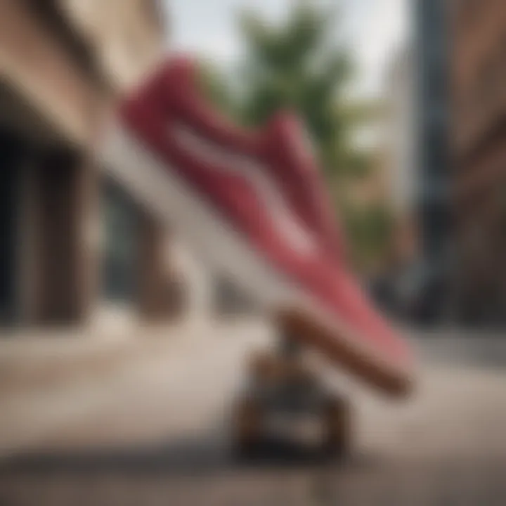 Vans UltraRange Maroon in action during a skateboarding trick