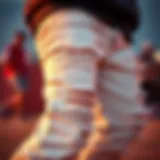 A close-up of white ripped jeans showcasing intricate detailing